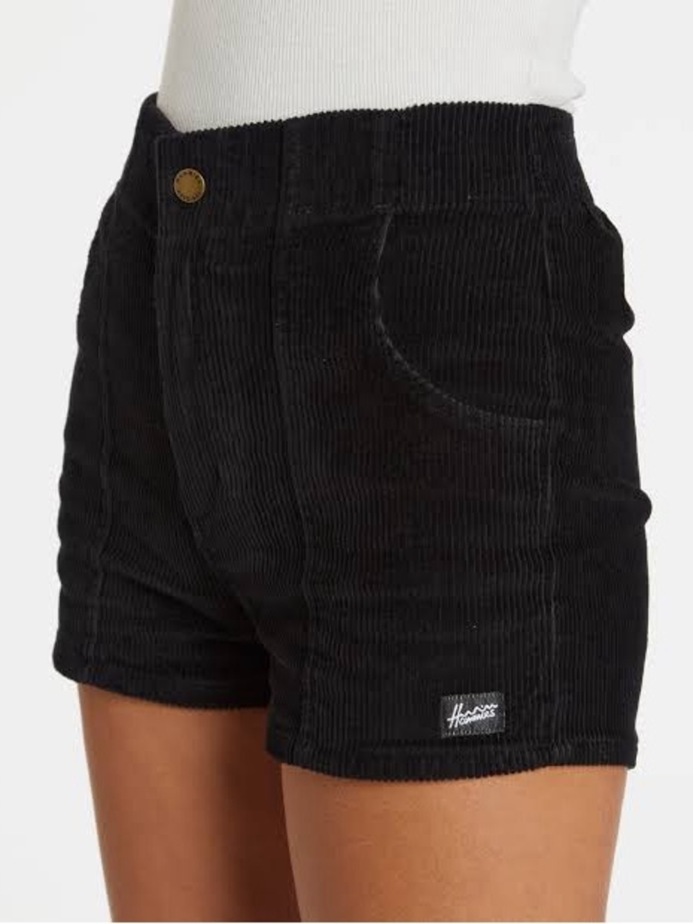 black 1970s-style retro corduroy shorts from Hammies